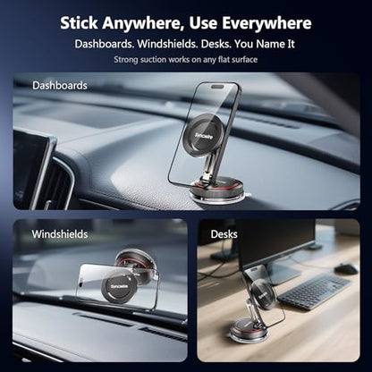 SYNCWIRE for MagSafe Car Mount [2-Axis Design] Nano Adhesive Gel + Suction Cup Magnetic Phone Holder for Dashboard & Windshield, 360° Adjustable for iPhone 17 16 15 14 13 12 11, Samsung, Matte Black - style: 2-Axis | Black