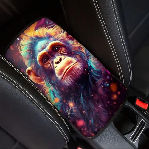 Cool Print Dustyproof Univerasl Fit and Soft Car Armrest Pad Aesthetics Cute Monkey Armrest Cover Interior Decoration for Cars Truck SUV Sedan - color: aesthetics cute monkey