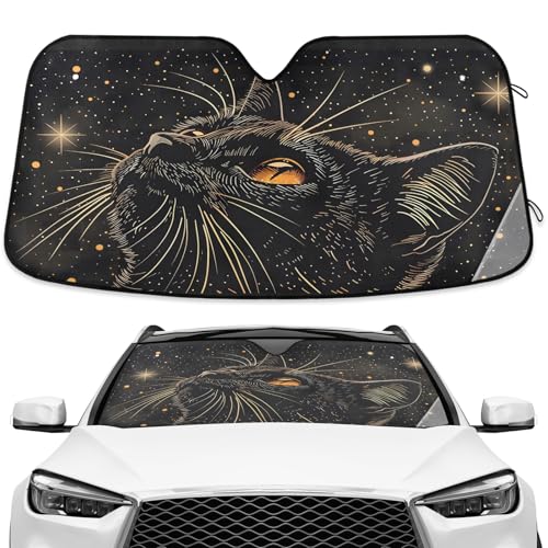 Starry Cat Black Windshield Sunshade Car Sun Shade Front Window Shade for Truck SUV Blocks UV Rays Sun Reflector Visor Protector Accordion Folding - color: Multi122