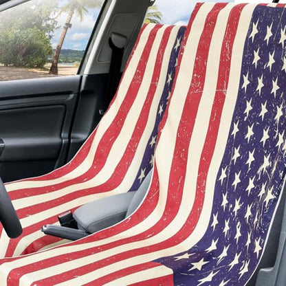 Hahafelt 2 Pack Car Seat Towel Covers with Storage Bag, 63 x 32 Inch Universal Non Slip Waterproof Sweat Protector for Car Truck, Gym Swimming Running, Machine Washable (American Flag) - style: American Flag