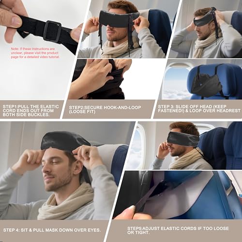 Travel Pillows for Airplanes, 2 Pack Airplane Head Strap with Silk Eye Mask for Sleeping, Long Flights & Car Road Trips 360°Headrest Neck Support, Stops Bobbing, Small & Compact (Pink+Black) - color: Pink+black
