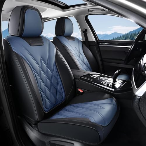 Coverado Car Seat Covers, Front Covers for Cars, Car Seat Cover Front Seats, Automotive Seat Cover, Waterproof, Leather Car Seat Cushion, Universal Interior Covers Seat Protectors for Most Cars - color: Blue_Black, size: Front Pair