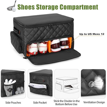 PGmoon 2 Layer Golf Trunk Organizer, Golf Car Storage Organizer with Individual Ventilated Compartment for 2 Pairs Shoes, Golf Car Locker for Balls, Clothes, Tees, Gloves, Accessories
