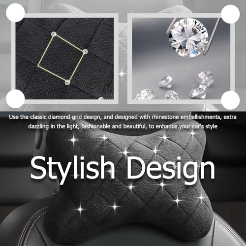 Car Headrest Pillow with Rhinestone Design,Soft & Skin-Friendly Car Neck Pillow for Comfortable Head & Neck Support,Universal Ergonomic Necks Pillows for Cars Interior Accessories