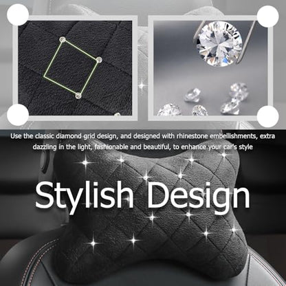 Car Headrest Pillow with Rhinestone Design,Soft & Skin-Friendly Car Neck Pillow for Comfortable Head & Neck Support,Universal Ergonomic Necks Pillows for Cars Interior Accessories