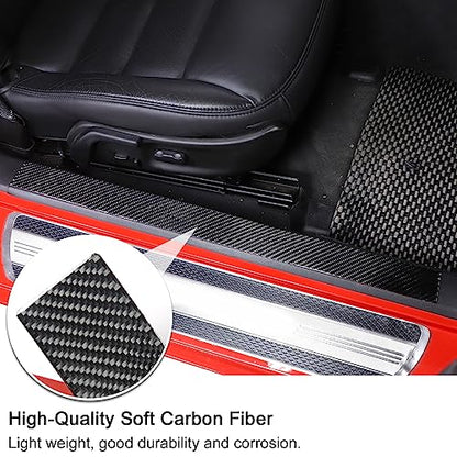 PIUGILH Interior Door Sill Scuff Plate Guards Compatible with Corvette C6 Z06 ZR1 2005-2013, Real Carbon Fiber Door Sill Protector Cover Inner Accessories, 2PCS (Black)