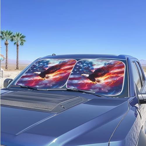Eagle Flag 2 PCS Car Windshield Sun Shade Foldable Automotive Front Window Sunshade Protector Window Shades Cover Sun Visor Shield for Most Sedan Truck SUV - color: Eagle Flag