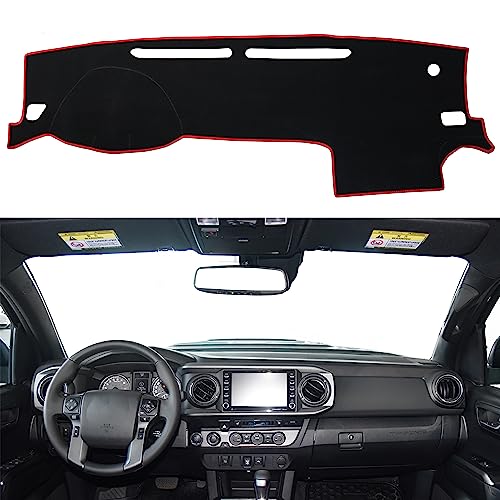 Dash Cover for Toyota Tacoma Accessories 2016-2022 2023 Dashboard Cover Mat Center Console Dash Mat Carpet Sunshield Protector Pad Custom Fit, Red Trim - color: Red, size: 2016-2023