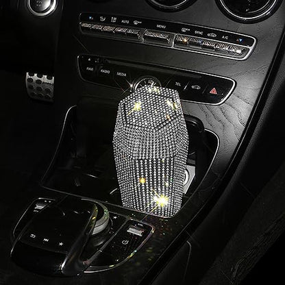 Rhinestone Car Trash Can with Lid, Sparkly Garbage Can, Diamond Design Small Automatic Portable Trash Can for Automotive, Home, Office, Kitchen, Bedroom.