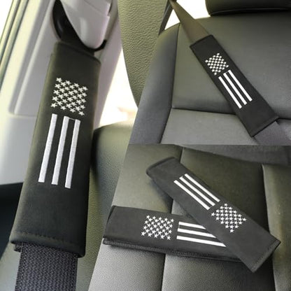 KAELTHAS 2 PCS Car Seat Belt Cover Pad Cushions Comfortable Driving Interior Accessories for Car SUV Truck Tractor Golf Cart UTV (Napa Leather with USA Flag) - style: Napa Leather with USA Flag