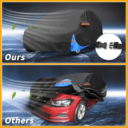 Waterproof All-Weather Universal Car Cover with Right Side Zipper, 190T Polyeste Black Blue Fits for Hatchback 163" to 177" Length - size: Fit for Hatchback Length 163" to 177"