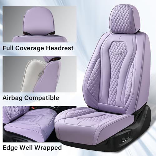 Coverado Seat Covers, Car Seat Covers Front Seats, Purple Car Seat Cover, Luxury Car Seat Covers, Seat Cushion, Front Car Seat Covers Leatherette Car Seat Protector - color: Purple, size: FrontPair