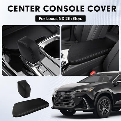 Autorder 2PCS Center Console Cover for 2022 2023 2024 2025 NX 250/NX 350/NX 350h/NX 450h+ Accessories Gear Shift Knob Cover Anti-Scratch Leather Armrest Cover&Shift Knob Cover - size: 2PCS 2022-2025 Lexus NX