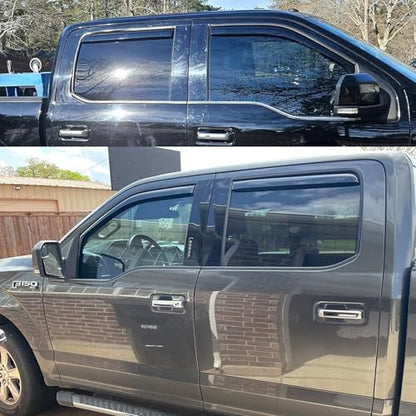 in-Channel Window Visors Rain Guards Side Wind Deflectors for Ford F150 2015-2020 SuperCrew/Crew Cab, Ford F250-F550 2017-2025 Super Duty SuperCrew/Crew Cab, Vent Guard Shade Sun 194975 4-Pieces Set - size: 2015-2020 F150 Crew cab In-Channel