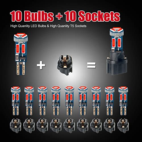 High Bright Red T5 37 74 PC74 PC37 LED Bulb with Twist Lock Socket for Dashboard Instrument Panel Gauge Cluster Light and Map Vanity Mirror Glove Box Indicator Light - color: Red
