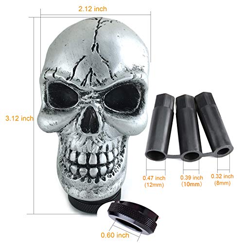 Arenbel Car Gear Lever Grip Knobs Skull Head Racing Shift Stick Manual Shifter Handle Fit Most Auto Manual Vehicles, Silver - color: Silver