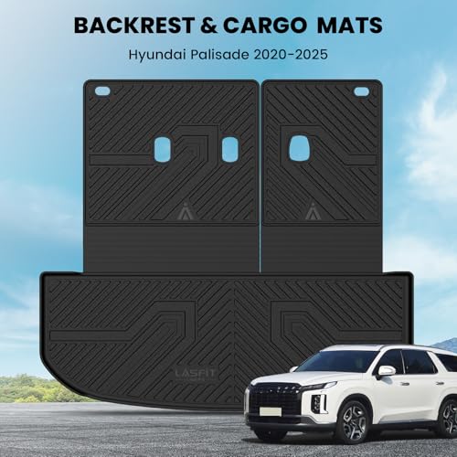 LASFIT Cargo Trunk Mat & Backrest Mats for Hyundai Palisade 2025 2024 2023 2022 2021 2020 All Weather TPE Custom Fit Car Trunk Mats Cargo Liner & Seatback Mats Accessoires, Black - size: 2)For Hyundai Palisade | 2020-2025 | Cargo