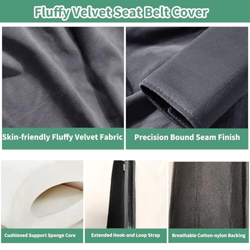 2PCS Car Seat Belt Cover Pad 15 Inch Long, Slim Car Seat Shoulder Strap Pads, Soft Velvet Fluffy Seatbelt Cushion Protect Neck&Shoulder, Thin Car Seatbelt Covers Pad Universal Fit Most Vehicles(Black) - color: Black-2PC