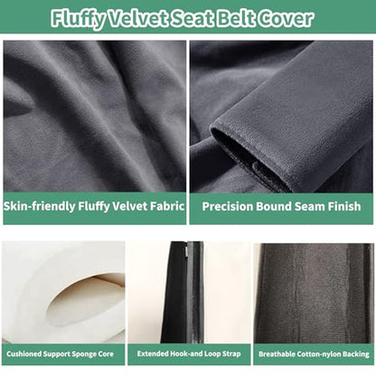 2PCS Car Seat Belt Cover Pad 15 Inch Long, Slim Car Seat Shoulder Strap Pads, Soft Velvet Fluffy Seatbelt Cushion Protect Neck &Shoulder, Thin Car Seatbelt Covers Pad Universal Fit Most Vehicles(Gray) - color: Gray-2PC