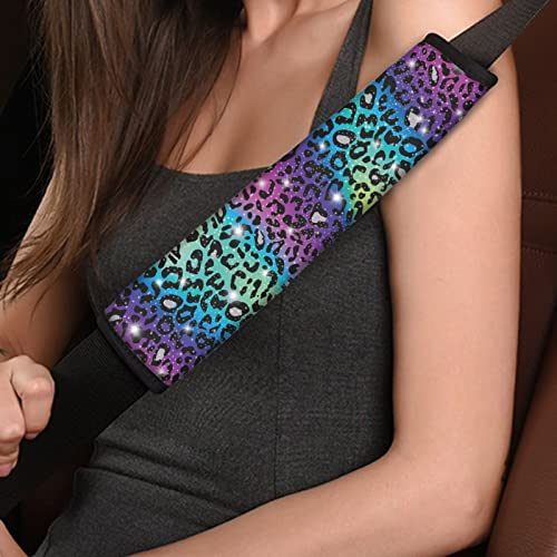 UNICEU Glitter Rainbow Leopard Car Seat Belt Pads Auto Interior Accessories Neoprene Comfort Car Seatbelt Shoulder Strap Pads Set of 2 - color: Glitter Leopard