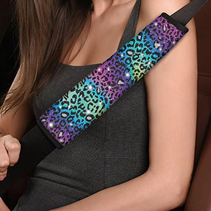UNICEU Glitter Rainbow Leopard Car Seat Belt Pads Auto Interior Accessories Neoprene Comfort Car Seatbelt Shoulder Strap Pads Set of 2 - color: Glitter Leopard