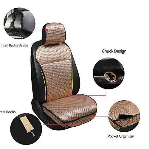 Auto Newer Luxury Breathable Car Seat Cover Fit Four Seasons, Universal Front of Car Seat Cushions, Bottom Seat Covers of Full Wrapped Edge,Universal Fit for 95% Cars,SUV,Pickup(Beige，2PCS) - color: Beige-2PCS