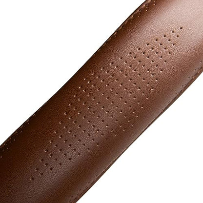 HAOKAY Top Grade Brown Genuine Leather Steering Wheel Cover Men Women, Luxury Steering Wheel Cover for Cars, SUVS and Trucks, Universal 14.5-15 inch - color: BROWN