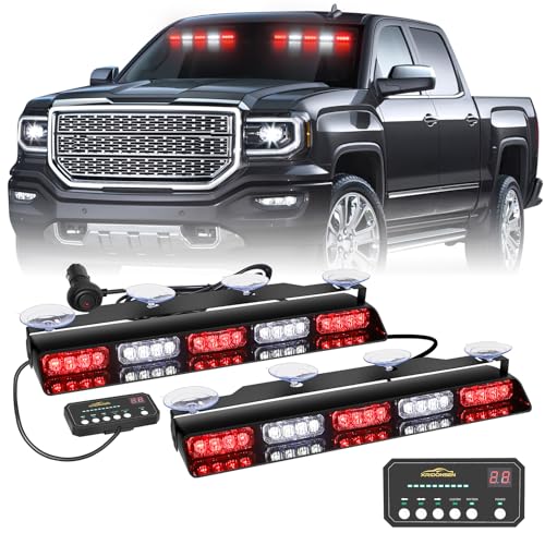 XRIDONSEN 2x 17 inch Red White Emergency Lights for Vehicles 40 LED Emergency Dash lights Interior Front/Rear Windshield Strobe Lights Safety Flashing Warning for Volunteer Firefighter Vehicles Trucks - color: Red/White