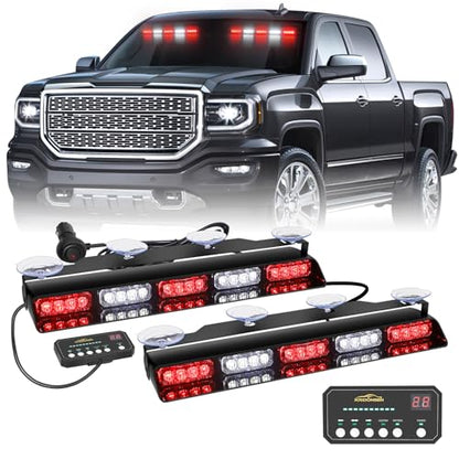 XRIDONSEN 2x 17 inch Red White Emergency Lights for Vehicles 40 LED Emergency Dash lights Interior Front/Rear Windshield Strobe Lights Safety Flashing Warning for Volunteer Firefighter Vehicles Trucks - color: Red/White