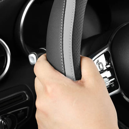 Car Steering Wheel Cover, Leather Steering Wheel Cover Grey Universal 14.5-15 Inch Microfiber Leather Anti-Slip Breathable Auto Steering Wheel Covers for Men Women (Black&Grey) - color: Grey