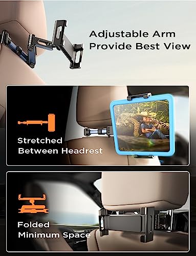LISEN Car Headrest Tablet Holder - [3 in 1 Extension Arm] Adjustable Tablet Car Mount for Back Seat (4.7-11) - size: 4.7-11