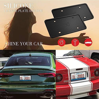 XCLPF Silicone Black License Plate Frame Covers 1 Pack- Front and Back Car Plate Bracket Holders. Rust-Proof, Rattle-Proof, Weather-Proof (Black) - color: 1 Pack Black