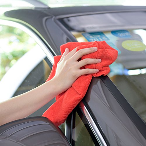CARCAREZ Premium Microfiber Detailing Towels, 340 GSM Lint Free Car Buffing Waxing Polishing Drying Towels (6, Red, 16x16 Inch) - color: Red