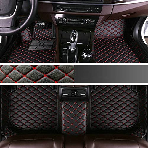Custom Personalized Floor Mats for Cars - Luxury Full Coverage All Weather Mats, Anti-Slip Leather Mat Set, Fit for 99% of Cars, SUVs & Trucks (Black Red, A-Diamond) - color: Black Mat Red Line, size: A-Diamond