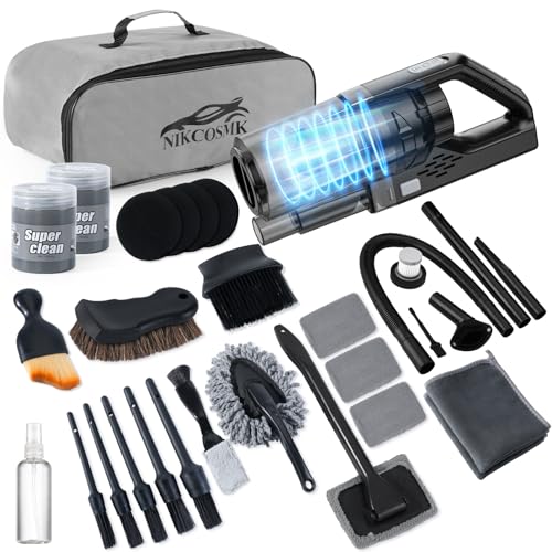 Car Cleaning Kit, Car Detailing Kit with Car Vacuum 8000PA High Suction, Car Interior Cleaning Supplies with Detailing Brushes, Windshield Cleaner Tool, Car Accessories for Men & Women