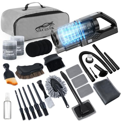 Car Cleaning Kit, Car Detailing Kit with Car Vacuum 8000PA High Suction, Car Interior Cleaning Supplies with Detailing Brushes, Windshield Cleaner Tool, Car Accessories for Men & Women