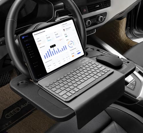 XINDELL Steering Wheel Tray - Food Tray for Eating & Laptop Holder Vehicle Travel Accessories, Front Seat Desk Car Organizer, Compatible with Honda, Jeep, Nissan, Ford, Truck & Van Interiors