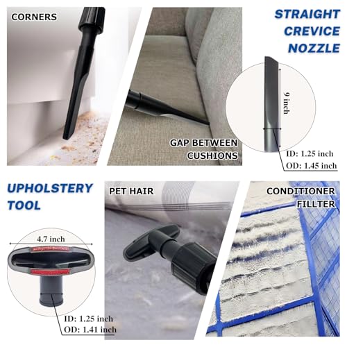 Universal Vacuum Attachments Hardfloor Brush and Replacement Accessories for Vacuum Cleaners - Horsehair Hardwood Floor Attachments and Vacuum Hose Adapter Kit - Vacuum Attachments for Car Detailing