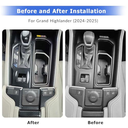 INTGET Center Console Interior Trim Cover for 2026 Toyota Grand Highlander Accessories 2024 2025 ABS Carbon Fiber Gear Shift Panel Cover with Knob Cover Armrest Box Switch Protective Stickers (4PCS) - color: 4 PCS Center Console Panel Cover
