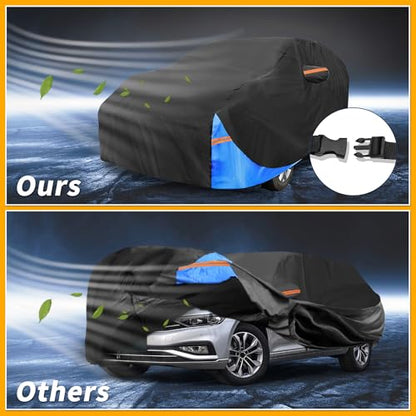 Waterproof All-Weather Universal Car Cover with Right Side Zipper, 190T Polyeste Black Blue Fits for Wagon 177" to 190" Length - size: Fit for Wagon Length 177" to 190"