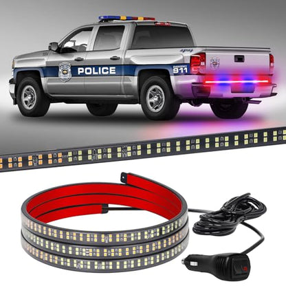 XRIDONSEN 60 inch Truck Tailgate Police Lights Strip 360 LED Rear Window Lights Red Blue Emergency Strobe Lights Flashing Warning Hazard Safety w/Waterproof Flexible for Vehicles Trucks - color: Red/Blue