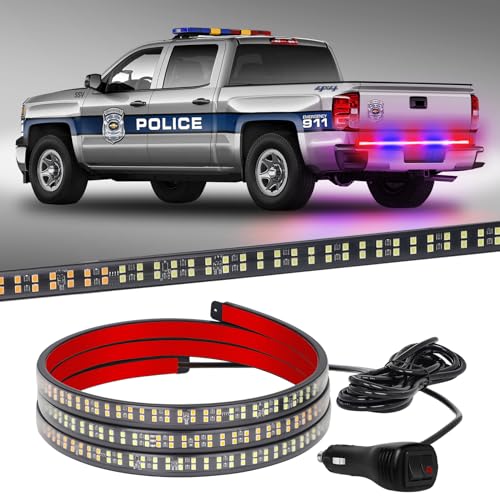 XRIDONSEN 60 inch Truck Tailgate Police Lights Strip 360 LED Rear Window Lights Red Blue Emergency Strobe Lights Flashing Warning Hazard Safety w/Waterproof Flexible for Vehicles Trucks - color: Red/Blue