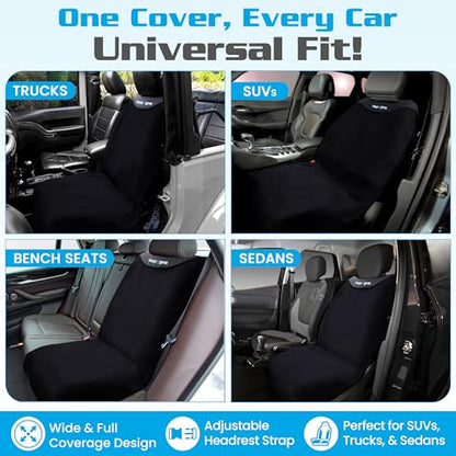 HAPPEGEAR Happeseat Waterproof Car Seat Cover & Protector – Universal Fit Car Seat Towel Cover – Non-Slip Backing, Easy Install & Storage, Machine Washable, Fits Front & Back, Black - color: Black