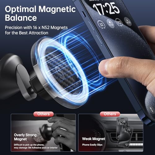 SYNCWIRE MagSafe Car Mount - Flexible Rotation Magnetic Phone Holder for Dash, Strong Magnets, Universal Compatible iPhone, Samsung, Pixel - MagSafe Car Accessories - style: Carbon Fiber