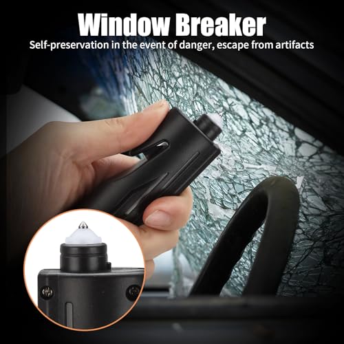 KnLnny Ware Automotive Escape Tool, Window Breaker,Seatbelt Cutter, Car Flashlight, 5 in1 Auto Tactical Gear, USB Charging, Magnetic Attraction, Emergency Kit,Black - color: Black-1Pack