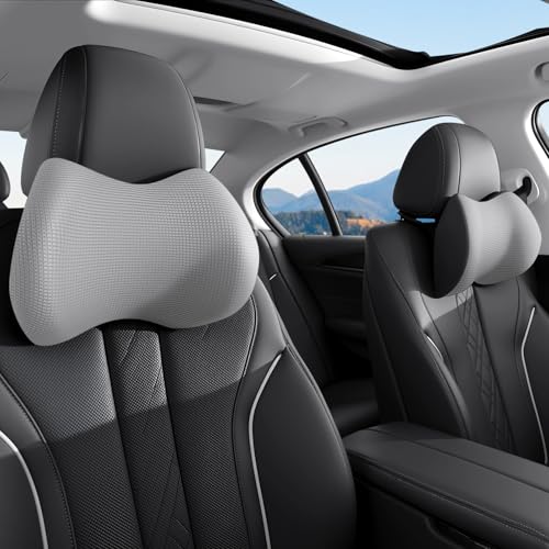 Car Headrest Pillow for Neck Support, Ultra Comfortable Neck Pillow for Driving, 2 Pack Car Neck Pillows with Adjustable Strap & Breathable Removable Cover, Fit Most Cars(Gray) - color: Gray