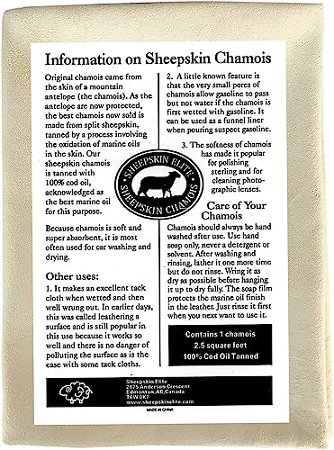 SHEEPSKIN ELITE Chamois Drying Cloth Car Drying Towel Real Leather Super Absorbent Fast Drying Natural Chamois Car Wash Cloth Accessory (2.5 sq. ft.) - size: 2.5 Sq. Ft.