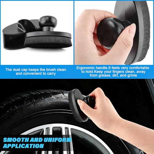 Car Tire Shine Applicator with 1 Car Interior Detailing Brush, Automotive Tire Dressing Applicator Brush with Storage Stand for Tires Detailing & Cars Wash Kit