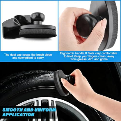 Car Tire Shine Applicator with 1 Car Interior Detailing Brush, Automotive Tire Dressing Applicator Brush with Storage Stand for Tires Detailing & Cars Wash Kit