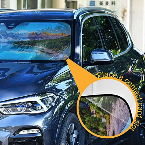 Blue Water and Mountains Windshield Sun Shade - Foldable Car Front Window Sunshades for Most Sedans SUV Truck, Blocks UV Rays and Keeps Your Vehicle Cool - color: Blue Water and Mountains, size: 57 x 31.5 in